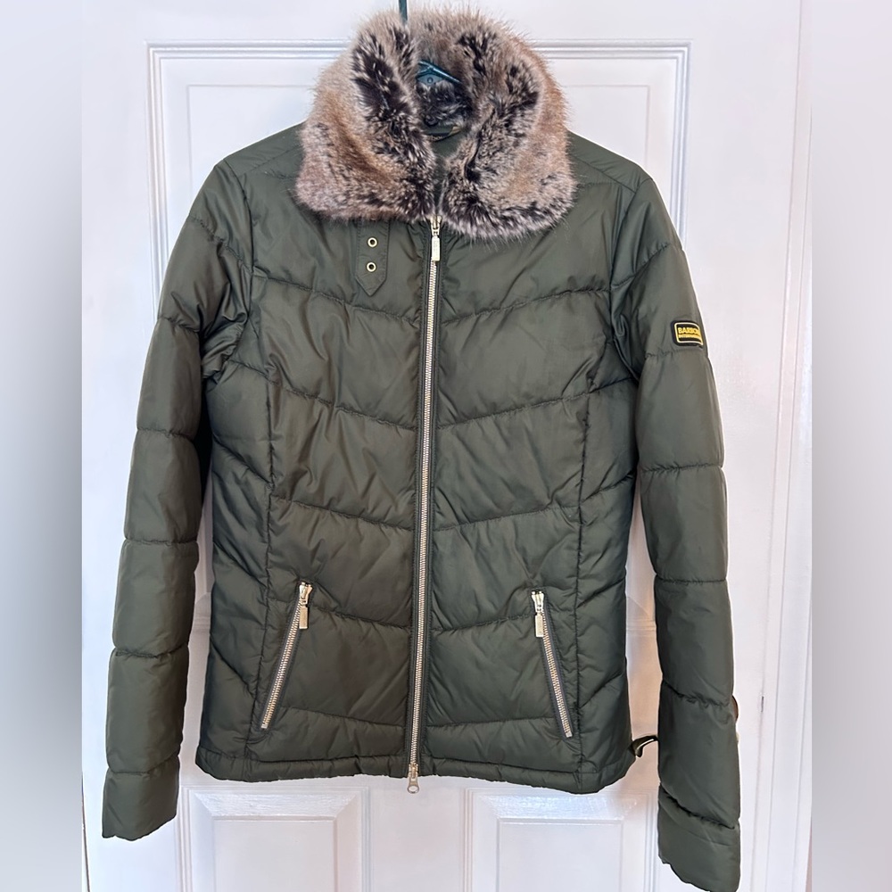 Barbour Coat with removable faux fur trim, size US 6